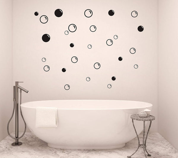90 Large Soap Bubbles Wall Decals, Vinyl Stickers for Bathroom, Bedroom, Nursery Decor (Black)