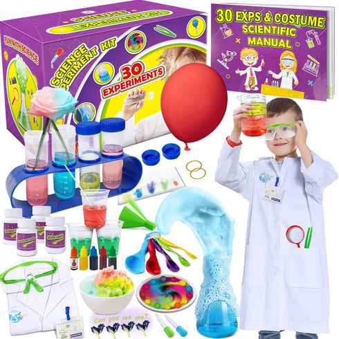 UNGLINGA 30 Experiments Science Kit for Kids, Chemistry Set with Lab Coat for STEM Learning and Role Play