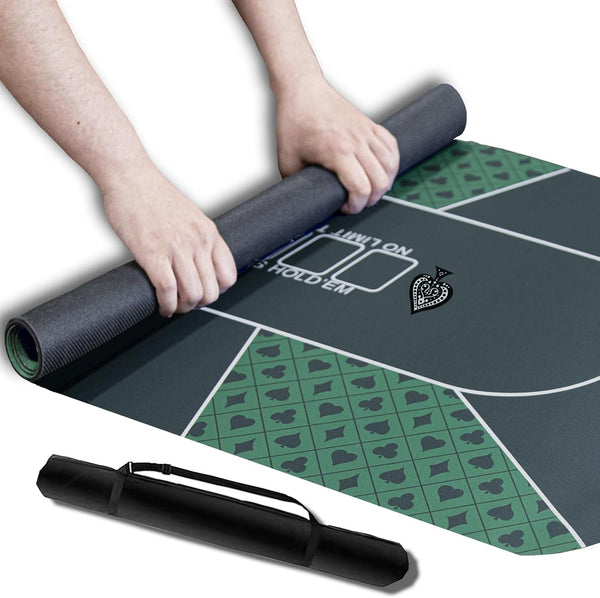 71" x 35" Poker Mat for Table - Smooth Water Repellent Surface, Nonslip Rubber Bottom, Green, Easy to Roll Up