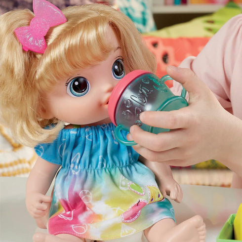 Baby Alive Fruity Sips Doll, 12-inch Apple Baby Doll Set for 3 Year Old Girls, Drinks & Wets