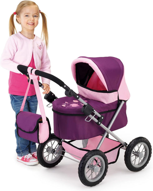 Bayer Stylish Baby Doll Pram Stroller - Purple & Pink with Adjustable Handle
