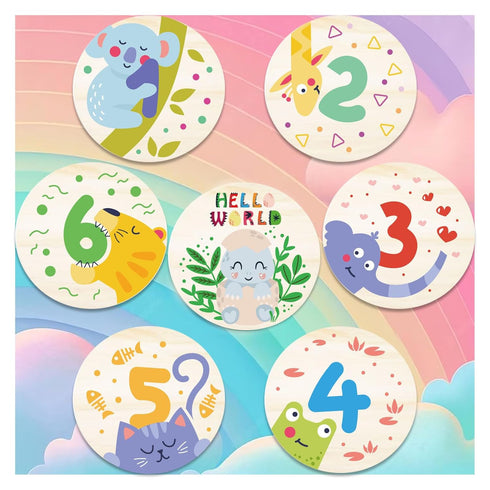 Wooden Baby Monthly Milestone Cards with Birth Announcement Sign Newborn Anniversary Cards Photography Props Baby