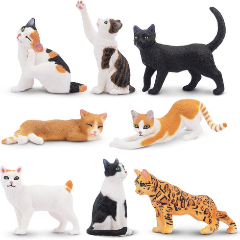 Toymany 8PCS Realistic Cat Figurines - Educational Cat Figures Toy Set, Kitten Easter Eggs, Cake Topper Gift