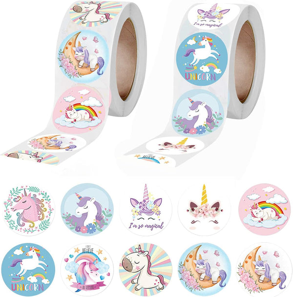 1000pcs Unicorn Label Stickers, DIY Decoration Stickers, 1 Inch Self-Adhesive for Party Gift Bags (10 Styles)
