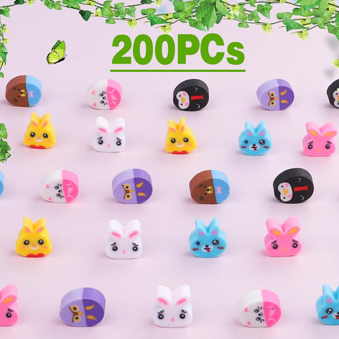 200Pcs Easter Mini Erasers, Cute Bunny Egg Mini Erasers for Kids, Party Favors, Easter Basket Stuffers