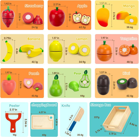Set Set Wooden Play Food for Toddlers Toys Pretend Play Kitchen Accessories Fruit Cutting for Kids Gift for Boys Girls