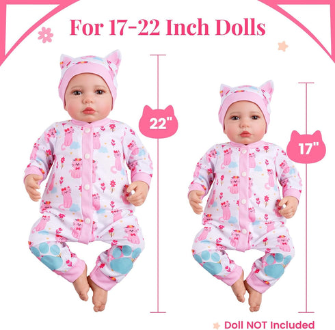 2 17-22 Inch Set BABESIDE Pcs Reborn Babys Doll Clothes for Baby Dolls, Pink Cat Pattern Reborn Baby Dolls Accessories