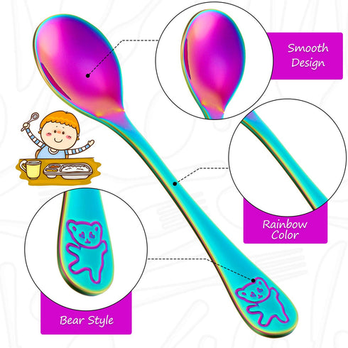 Boao 6 Pieces Kids Rainbow Stainless Steel Spoons, Toddler Cutlery Silverware Utensil, Child Safe Flatware for Home and