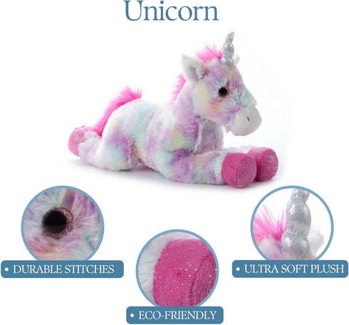 The Petting Zoo 13" Pastel Tie Dye Rainbow Unicorn with Sparkly Silver Horn