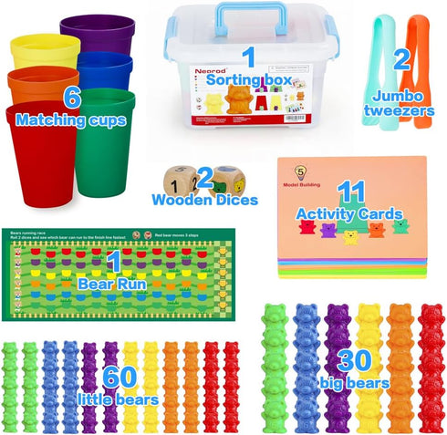 Rainbow Counting Bears with Matching Sorting Cups - 90 Piece STEM Educational Math Manipulatives Toy Set for Toddlers