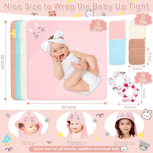 Sublaga 14 Set, 4 32x32 8 2 Pcs Baby Towels, Soft Baby Towel and Washcloths Pcs in Hooded Bath Towel, Pcs Baby