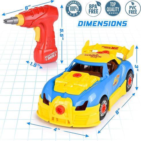 Liberty Imports Take Apart Racing Car Toys, 30 Piece Construction Set with Electric Drill, Engine Sounds & Lights