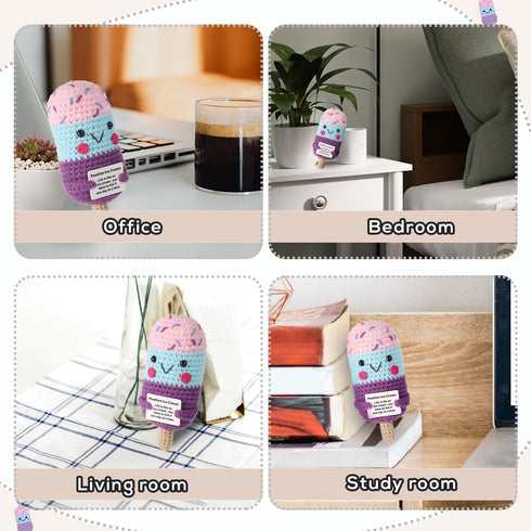 Funny Positive Ice Lolly, Crochet Ice Cream Cute Knitted Toy with Encouraging Card, Handmade Positive Gift