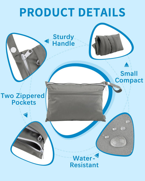 babygoal Wet Dry Bags for Baby Cloth Diapers, Washable Travel Bags with Two Zippered Pockets, 2 Pack Small Size