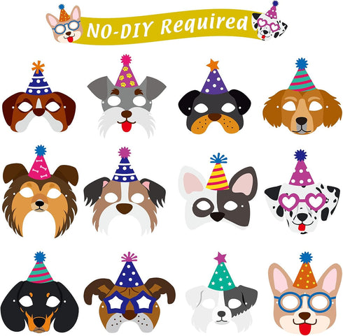 12 Pieces Dog Birthday Masks and Garland - Funny Paper Masks for Dog Theme Party Decoration