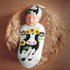 Set Ornate Cow in Sunflowers Newborn Swaddle Blanket with Beanie Soft Baby Sleep Sack Stretch Adjustable Swaddle Wraps