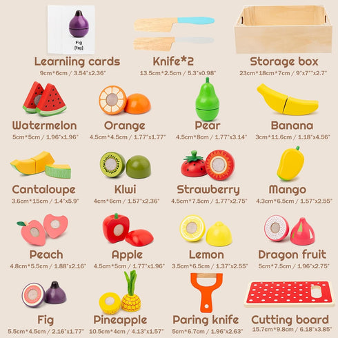 35PCS 3 4 5 6 Wooden Play Food for Toddlers, Pretend Food Toys Play Kitchen Accessories with Storage Basket, Learning