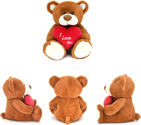 10'' I Love You! Teddy Bear with Red Heart, Soft Plush Doll Stuffed Animal Gifts for Her/Girlfriend Mom Kids (Brown)