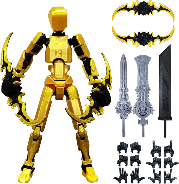 Pre Assembled Gold T13 Action Figure with Multiple Accessories, 3D Printed Multi-Jointed Titan 13 Decorative Toy