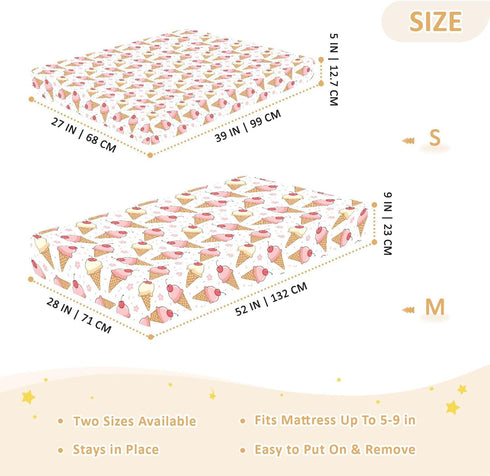 Jynexis 52x28 Ice Cream Cherry White Pattern Baby Crib Sheets, Cotton Fitted Crib Sheet, Soft Breathable, Fits Standard