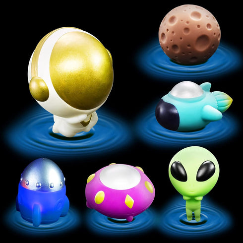 Bath Toys Light Up Floating Space Bath Tub Toy Set, 6pcs Glowing Universe Theme Educational Shower Pool Toys