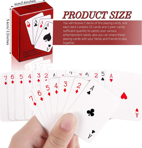 Zhanmai 2 Decks of Playing Cards Mini Playing Cards Small Playing Cards Tiny Cards Deck Miniature Traveling Poker Deck Cards for Party Game Supply, 2.2 x 1.57 Inches