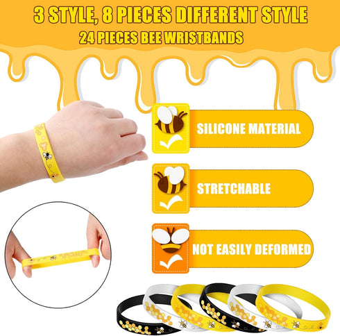 48 Pieces Cute Bee Keychain and Bee Rubber Bracelets, Silicone Wristband Party Favors for Birthday Supplies
