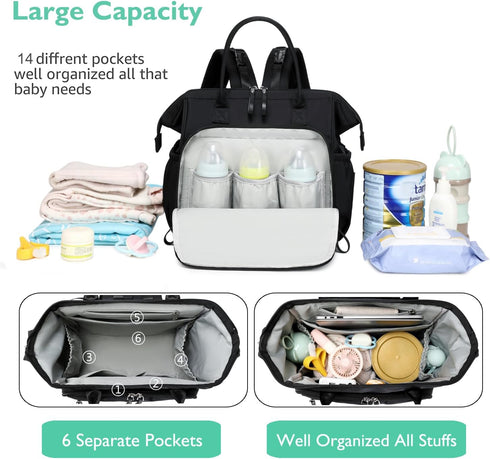 14 3 LORADI Large Diaper Bag Tote, Pockets Stylish Baby Bag with Stroller Clips and Insulated Pockets, Baby Shower