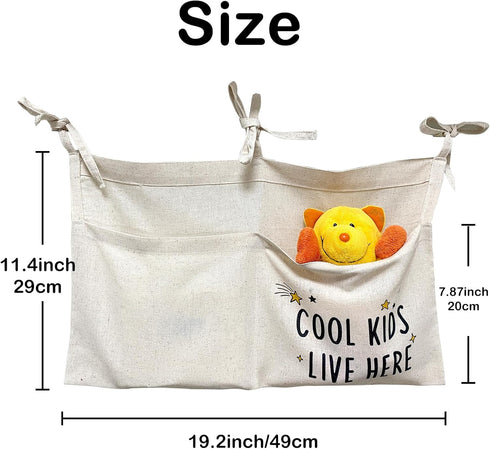 OldFarmBee 2 Cute Linen Baby Crib Hanging Storage Organizer, Pockets Nursery Playpen Cloth Bag with Strap, Minimalist
