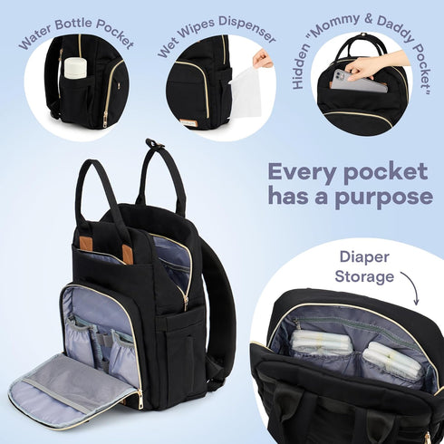 Backpack, Pack RUVALINO Diaper Bag Multifunction Travel Maternity Baby Changing Bags, Large Capacity, Waterproof, Deep