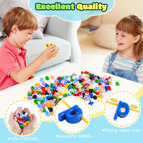 278 10 18 3+, Pcs Lacing Letters Beads, Lowercase Alphabet Learning Toys, Color Rainbow Alphabet Beads with Laces