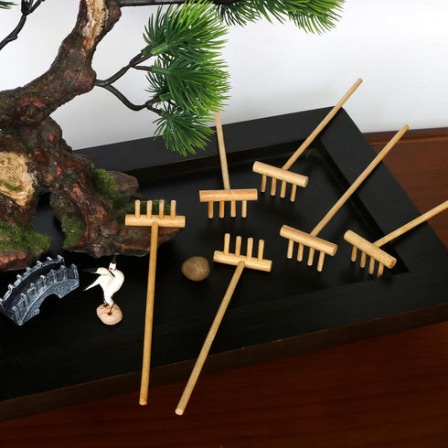 6PCS Zen Garden Mini Bamboon Rake - Tabletop Rock Sand Garden Tools Accessories Small Sandbox Kits Japanese Zen Gift