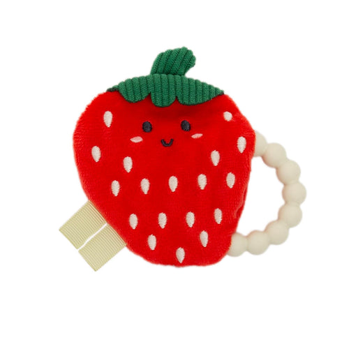 Pearhead Strawberry Baby Teether Soft Plush Sensory Toy with BPA-Free Silicone Beaded