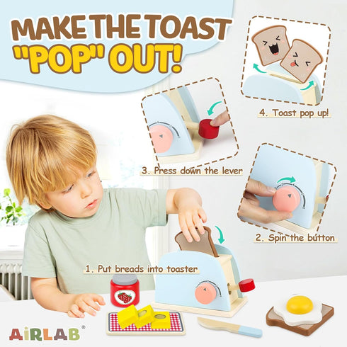 1-3 1 2 3, 2-4 Airlab Play Kitchen Accessories Toddlers Wooden Pop-up Toaster Toy Play Food Kids Age Bread, Butter