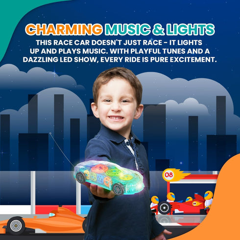 3-5 Playbees Light-Up Transparent Car with Remote Control, Toys for Autistic Kids Ages Sensory Activity for Kids