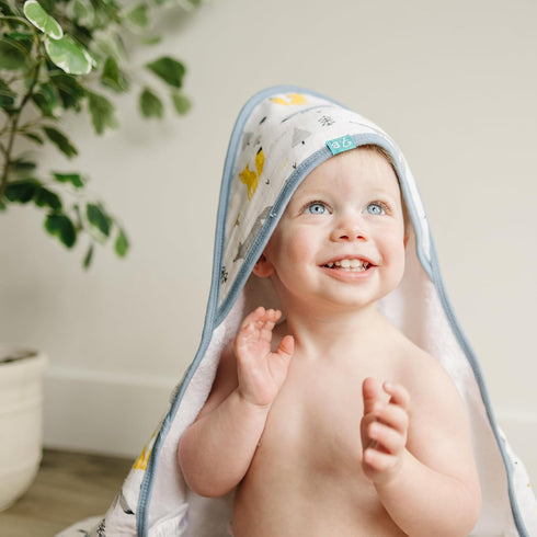 5-Piece 100% Set Featherhead Cotton Muslin Hooded Bath Towel & Washcloths for Baby Boy - Ultra Soft and Extra Absorbent