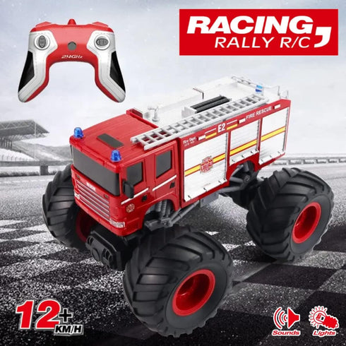 1:18 2.4GHz Remote Control Monster Truck - Scale RC Monster Fire Fighter, Big Wheel School Bus with Lights, Sounds