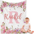 Yoke Style Personalized Flannel Swaddle Blanket for Girls, 32x48 inches, Custom Baby