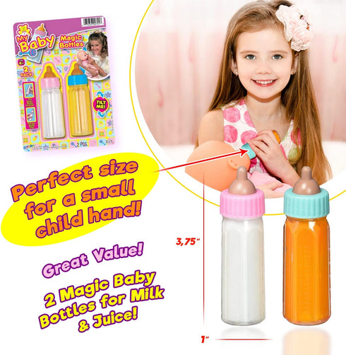 Set 2 701-6 JA-RU Magic Baby Doll Bottles Milk Bottle and Juice Bottle, Great Baby Doll Accessories. with Bottles.