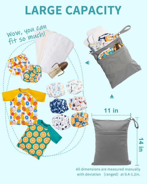 babygoal Wet Dry Bags 3 Pack, Waterproof Reusable Travel Bags for Swimsuits, Baby Cloth Diapers, Beach & Pool