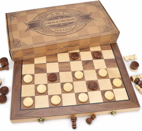 15'' Set -2 -24 Set 2 1 AMEROUS Magnetic Wooden Chess & Checkers Game Extra Queens Cherkers Pieces - Chessmen Storage