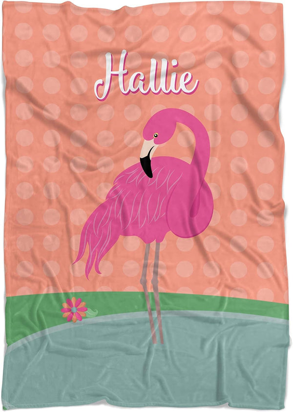 Pink Flamingo Blanket - Peach Coral Flamingo Personalized Name Blanket