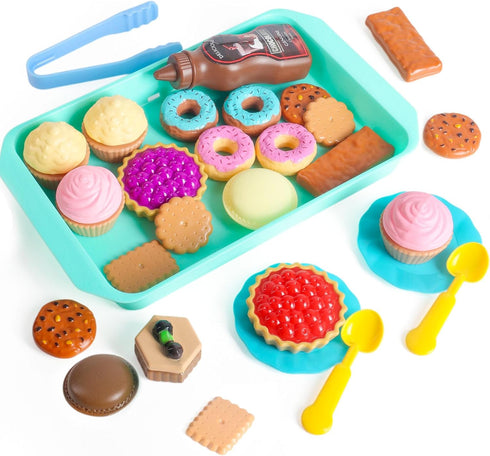LOVESTOWN Pretend Play Desserts Toy Set - 29 PCS Kids Desserts Fake