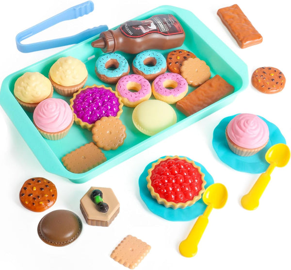 LOVESTOWN Pretend Play Desserts Toy Set - 29 PCS Kids Desserts Fake