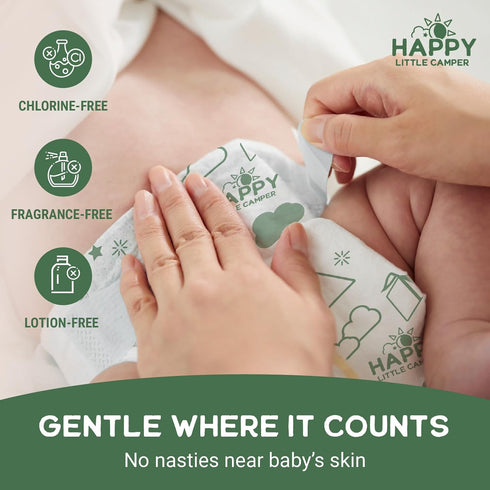 1, 100 Count Happy Little Camper Super Saver Diapers, Size | Budget-Friendly Disposable Baby Diapers for Sensitive Skin