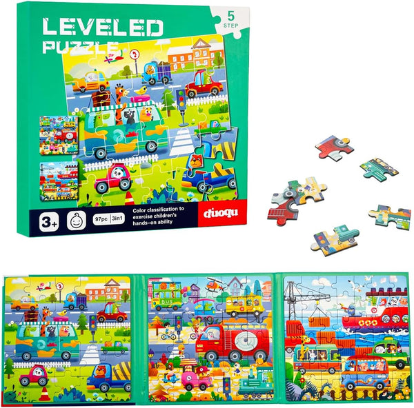 Magnetic Puzzles for Kids Ages 4-8 - 3 in 1 Wooden Jigsaw Puzzles Book, Learning Magnet Gift for Road Trip