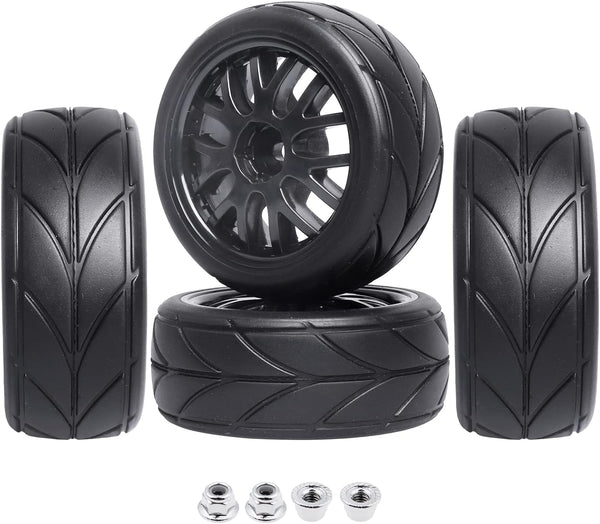 12mm Hex 1/10 On Road Wheels and Tires Soft with Foam Inserts for RC Touring Car Traxxas 4tec 2.0 Tamiya