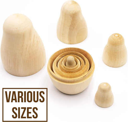 AEVVV Blank Russian Nesting Dolls Set - 5 pcs Unpainted Dolls for DIY Gift & Painting
