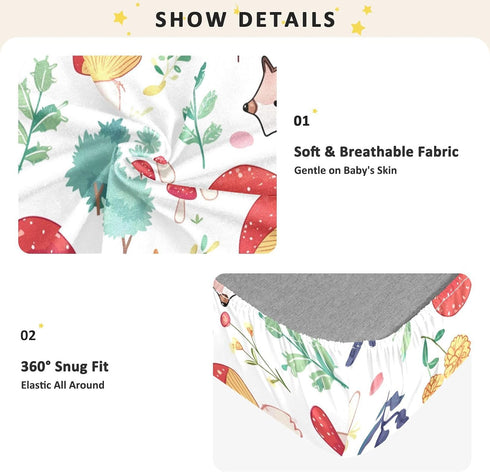 Bseiialft 52 28 Mushrooms Hedgehogs Crib Sheets for Boys Girls Soft and Breathable Cotton Baby Sheets for Standard Crib