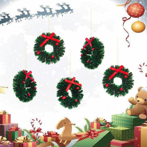10 Pieces Mini Artificial Christmas Wreaths Ornaments - Dollhouse Miniature Christmas Wreath for Door, Windows, Tree